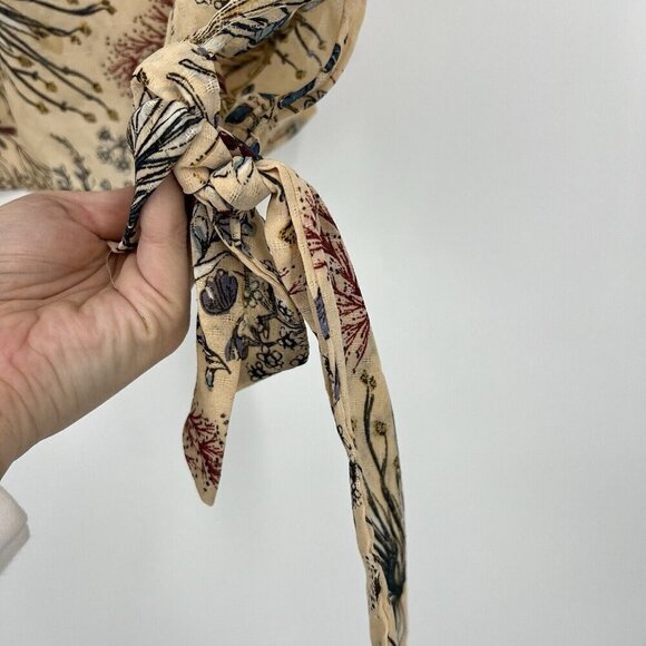 WAYF Porcelain Doll Blouse XS Tan Floral Tie Back Sheer Revolve Top - Picture 3 of 9